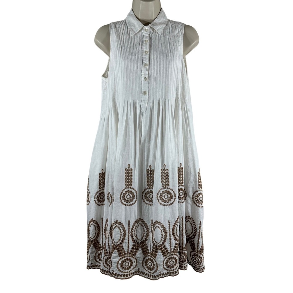 Emma G Womens White Cotton Sleeveless Eyelet Embroidered Hem Pocket Dress Size M